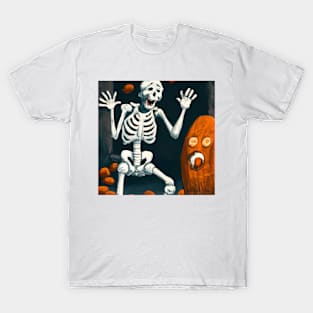 Halloween Skeleton Startled by a Jack-o-Lantern T-Shirt